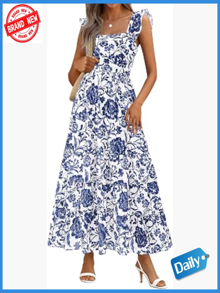 Sleeveless Floral Boho Maxi Wedding Guest Dress With Pockets
